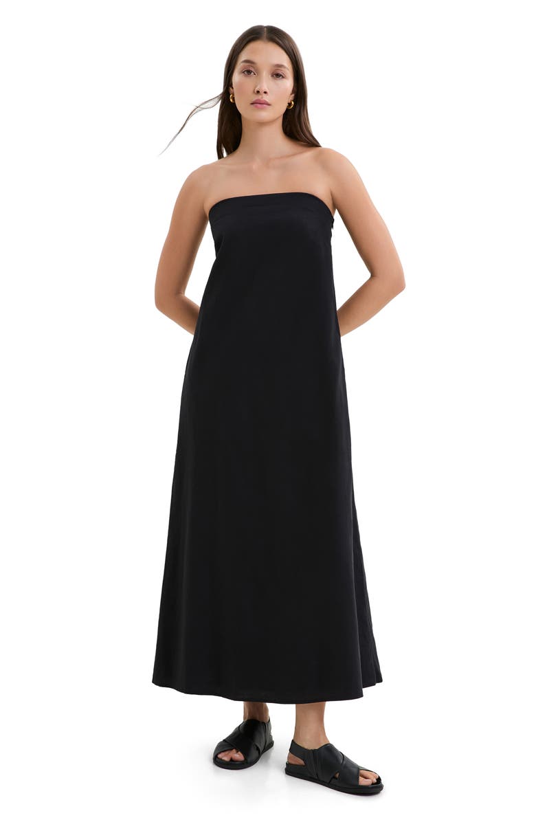 Marcella Aine Cotton & Linen Voile Dress, Alternate, color, Black