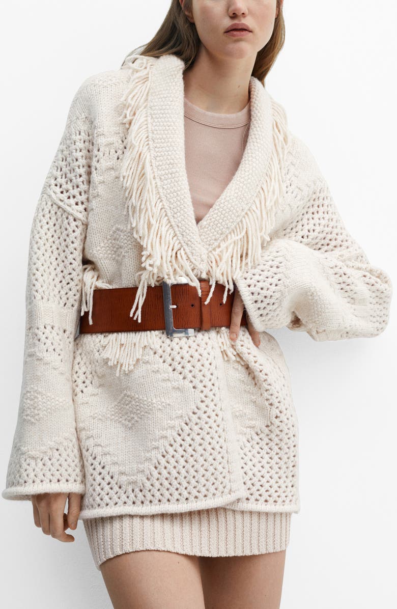 MANGO Fringe Long Open Cardigan, Alternate, color,