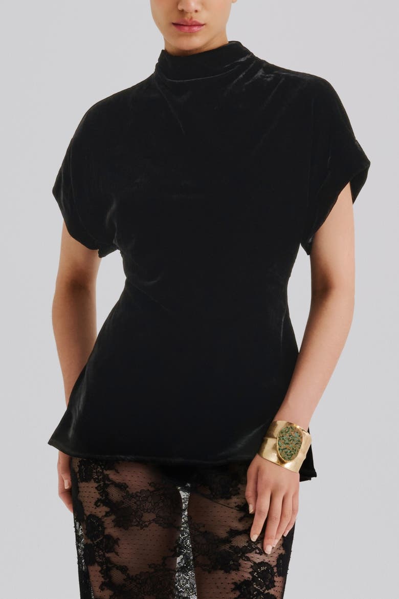 Otilia Draped Half Polo Velvet Top, Alternate, color, Black