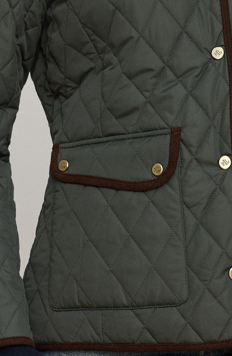 Lauren Ralph Lauren Quilted Faux Shearling Collar Jacket, Alternate, color, Litchfield Loden