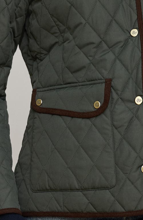 Ralph Lauren Lauren Quilted Faux Shearling Collar Jacket In Green