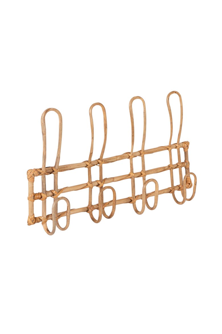 Rattan Wall Hanger with 4 Hooks, Beige, Main, color, Beige