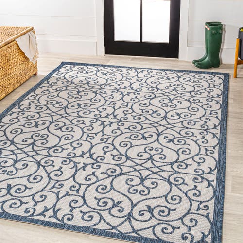 Jonathan Y Madrid Vintage Filigree Textured Weave Indoor/outdoor Area Rug In Blue/cream