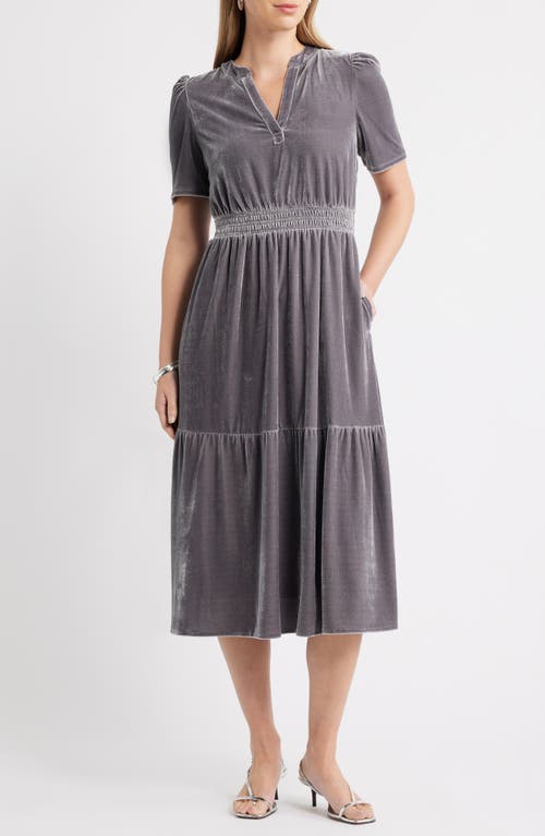 Caslonr Caslon(r) Short Sleeve Velour Midi Dress In Gray