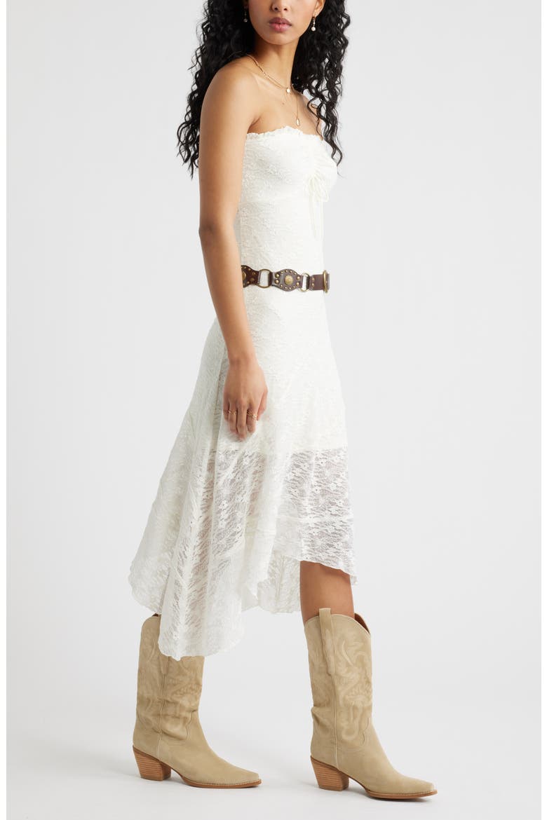 Strapless Lace Asymmetric Hem Dress, Alternate, color, IVORY