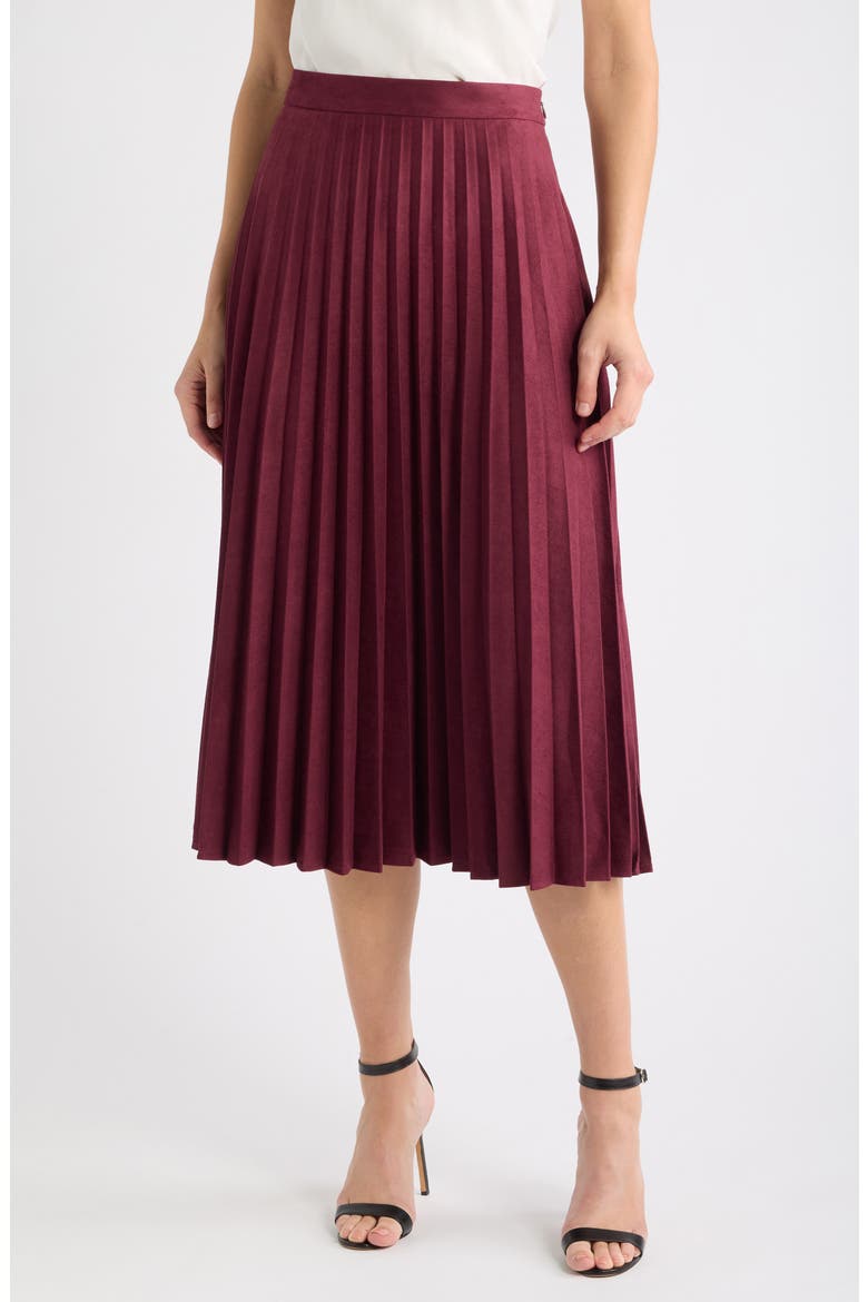 Faux Suede Pleated Skirt, Main, color, CRANBERRY