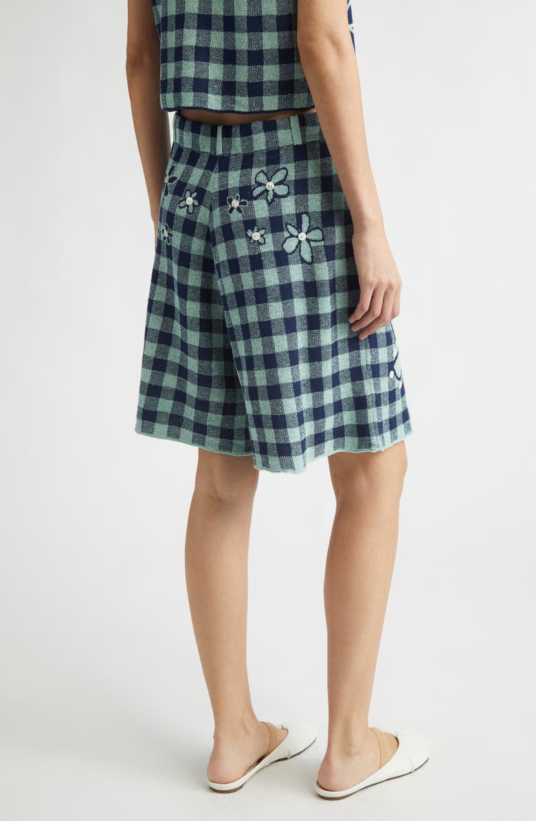 YanYan Gingham Flower Linen & Cotton Blend Jacquard Bermuda Shorts, Alternate, color, Mint/ Midnight