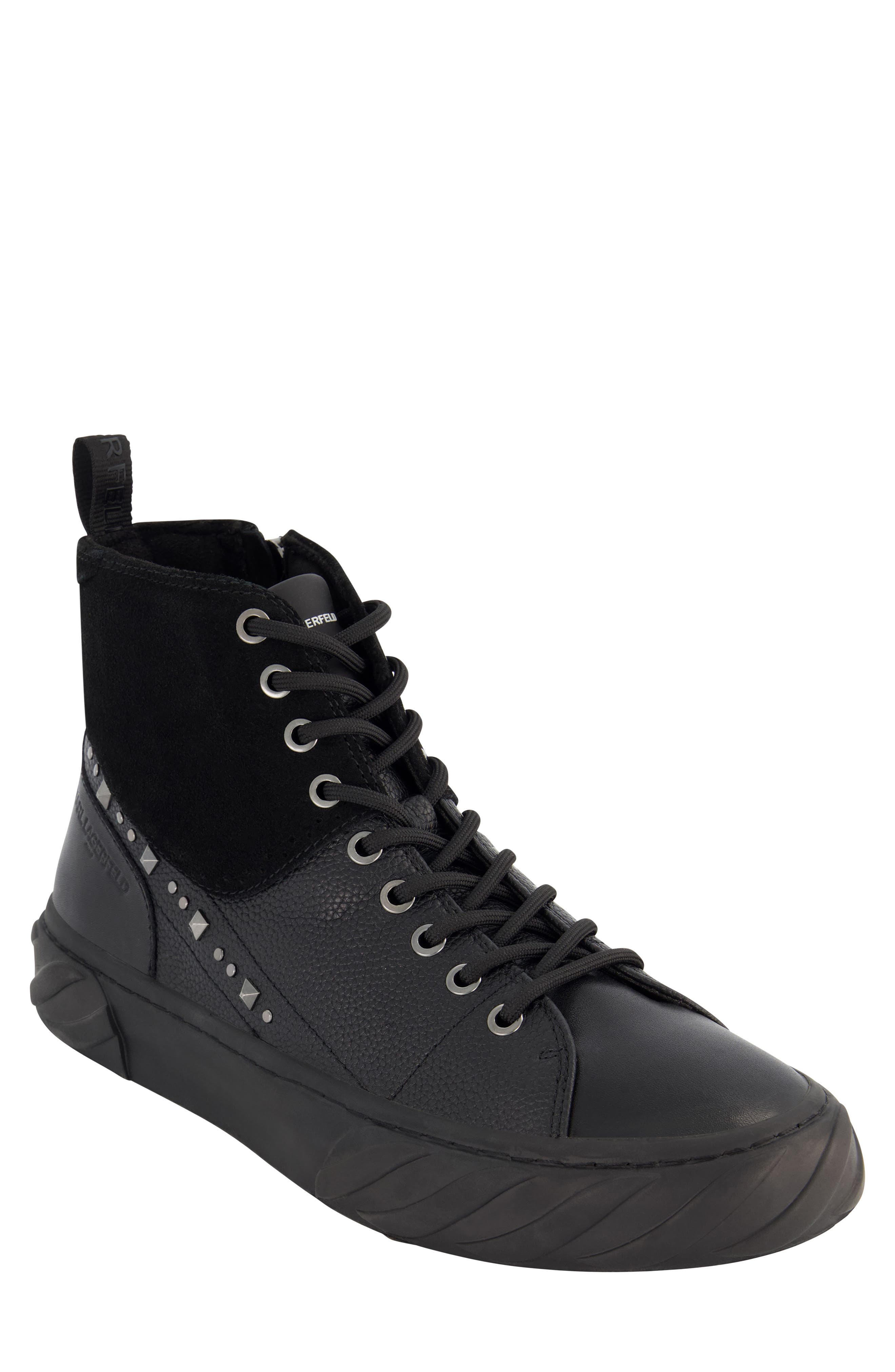 KARL LAGERFELD PARIS Studded High Top Sneaker, Main, color, Black