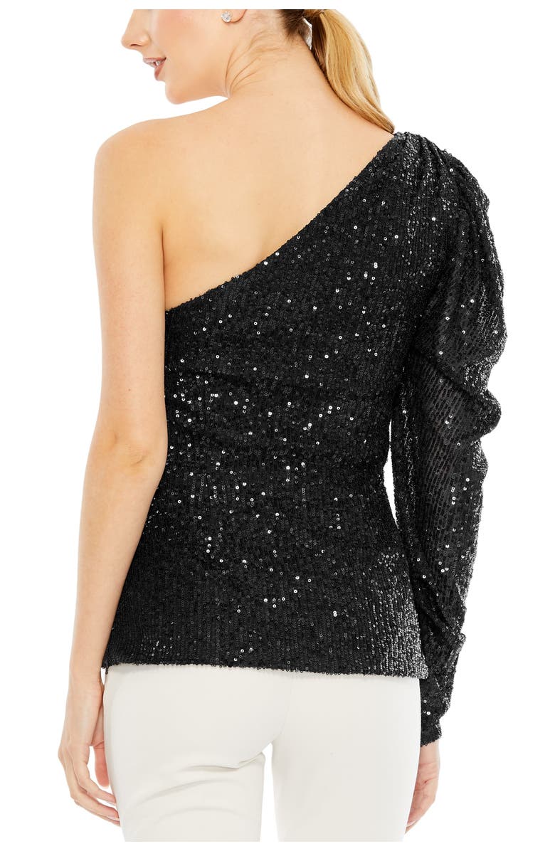 Mac Duggal One Shoulder Puff Sleeve Sequin Top, Alternate, color,