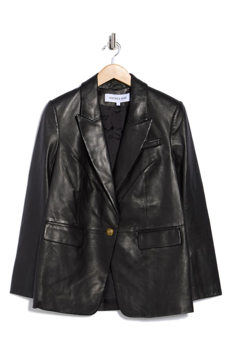 Veronica Beard Vega Leather Dickey Jacket, Alternate, color, Black