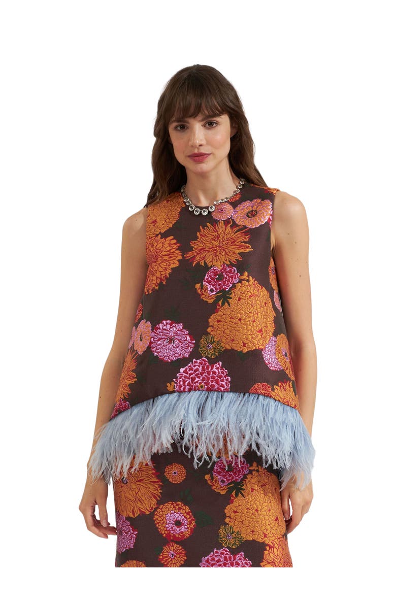 La DoubleJ La Scala Top With Feathers Jacquard Gyn Chocolate, Main, color, Jacquard Gyn Chocolate