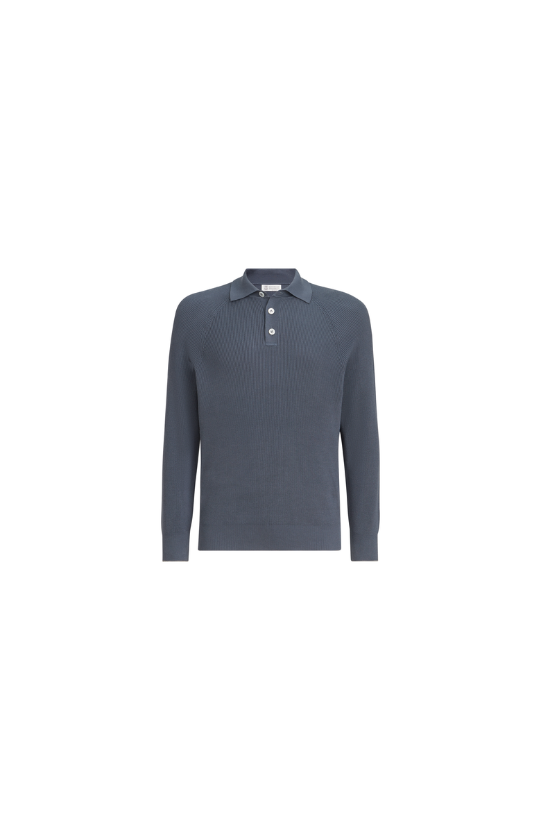Brunello Cucinelli English Rib knit polo, Main, color, Lignite Grey
