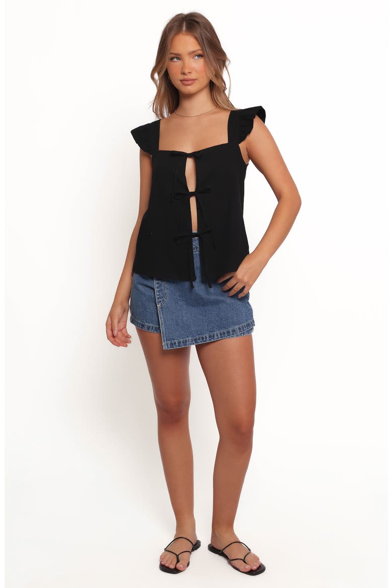 Elsie Cotton Tie Front Top, Alternate, color, BLACK