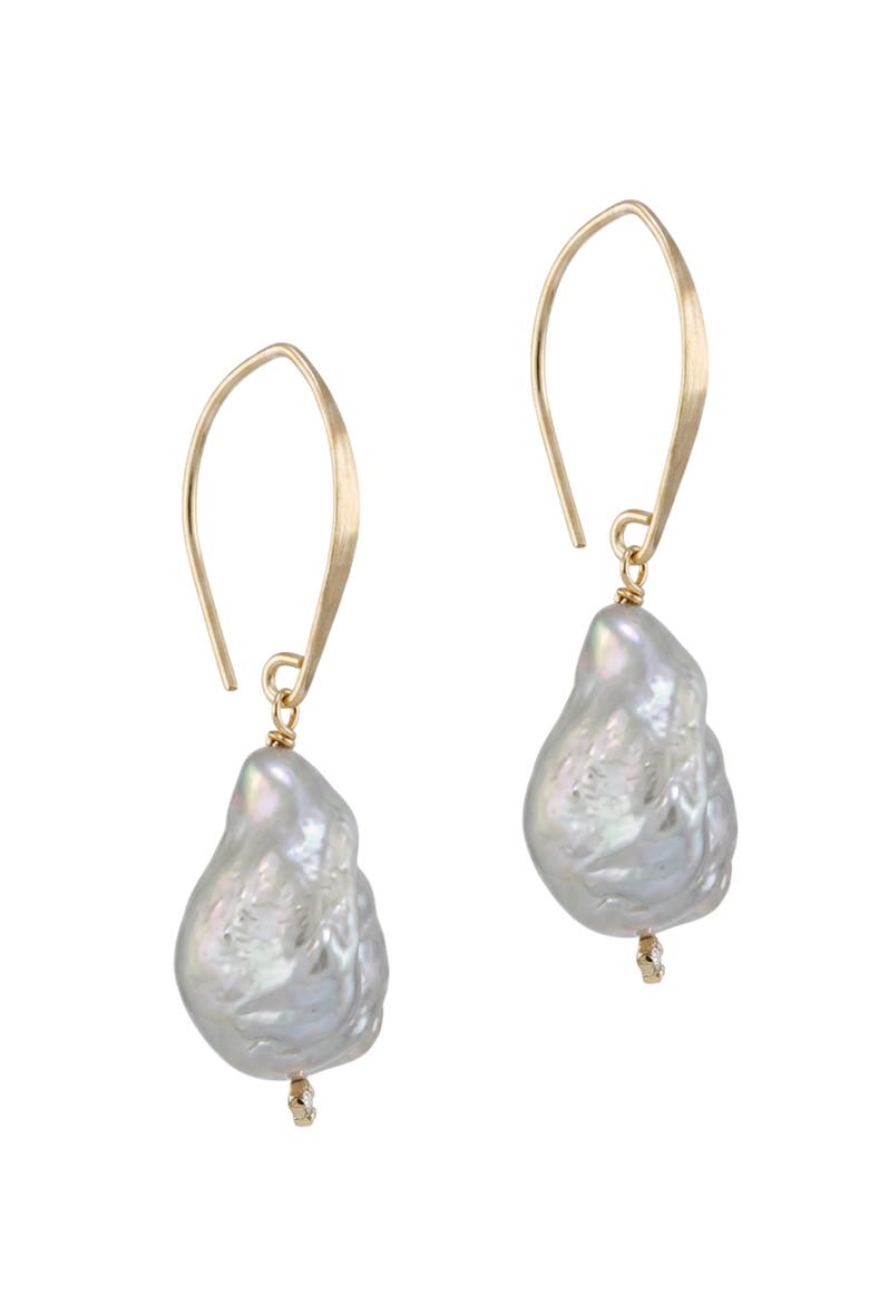 Silver Baroque Pearl Earrings, Alternate, color, 14K Yellow Gold