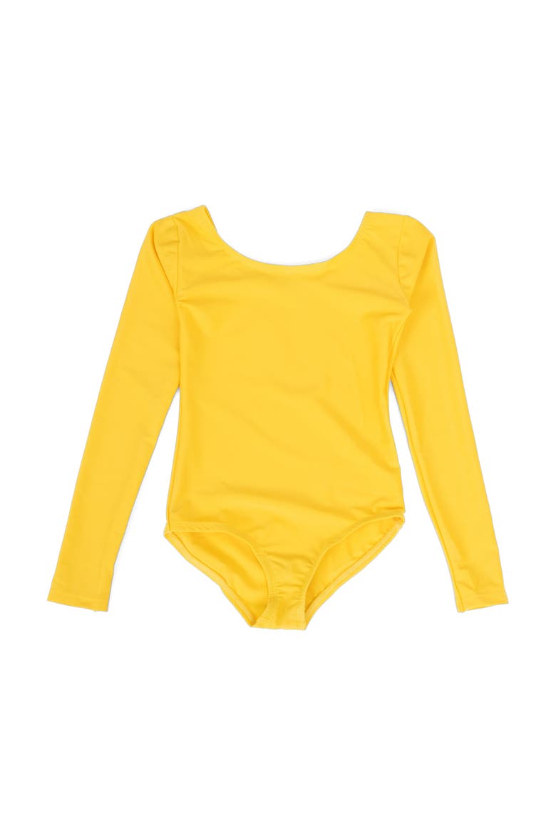 Girls Long Sleeve Leotard, Alternate, color, YELLOW