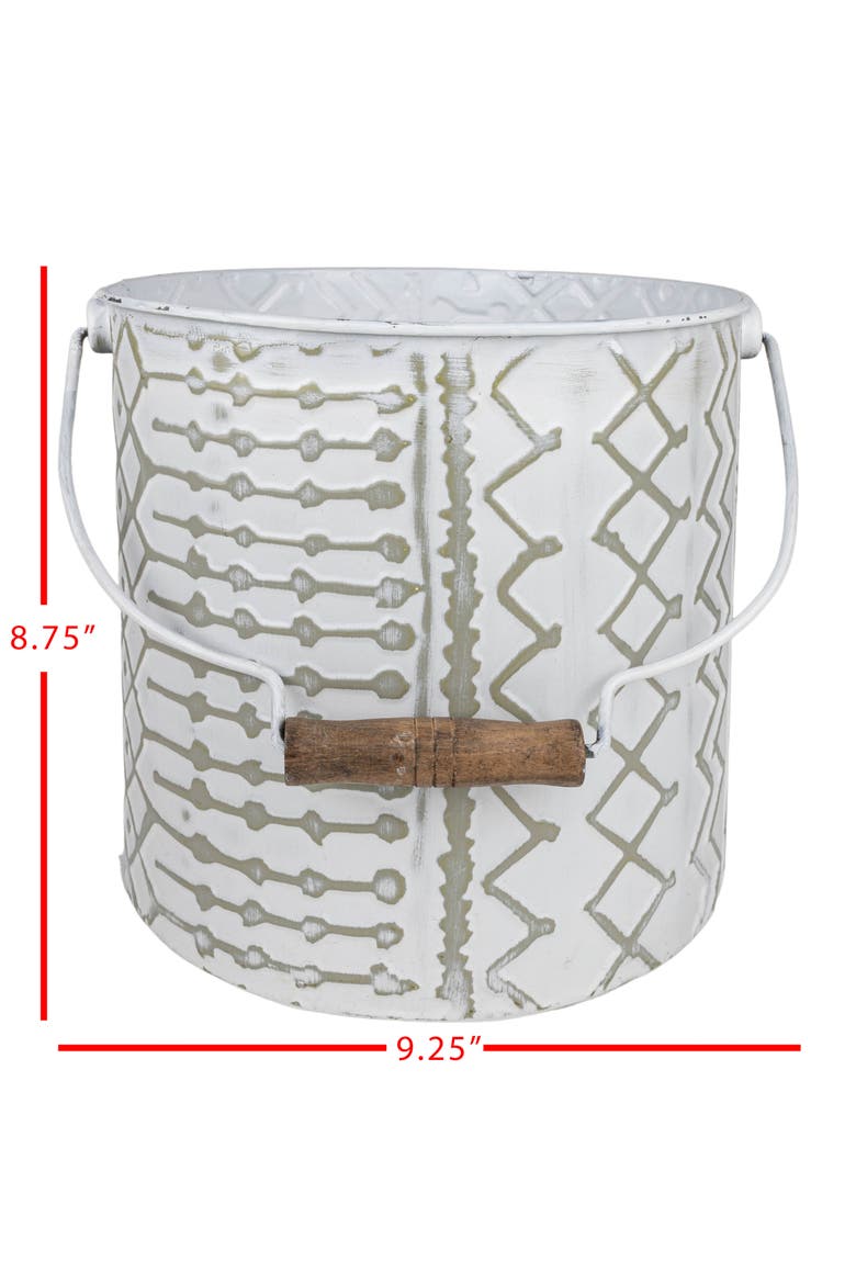 Multi Pattern Bucket Planter Metal & Wood, Alternate, color, White
