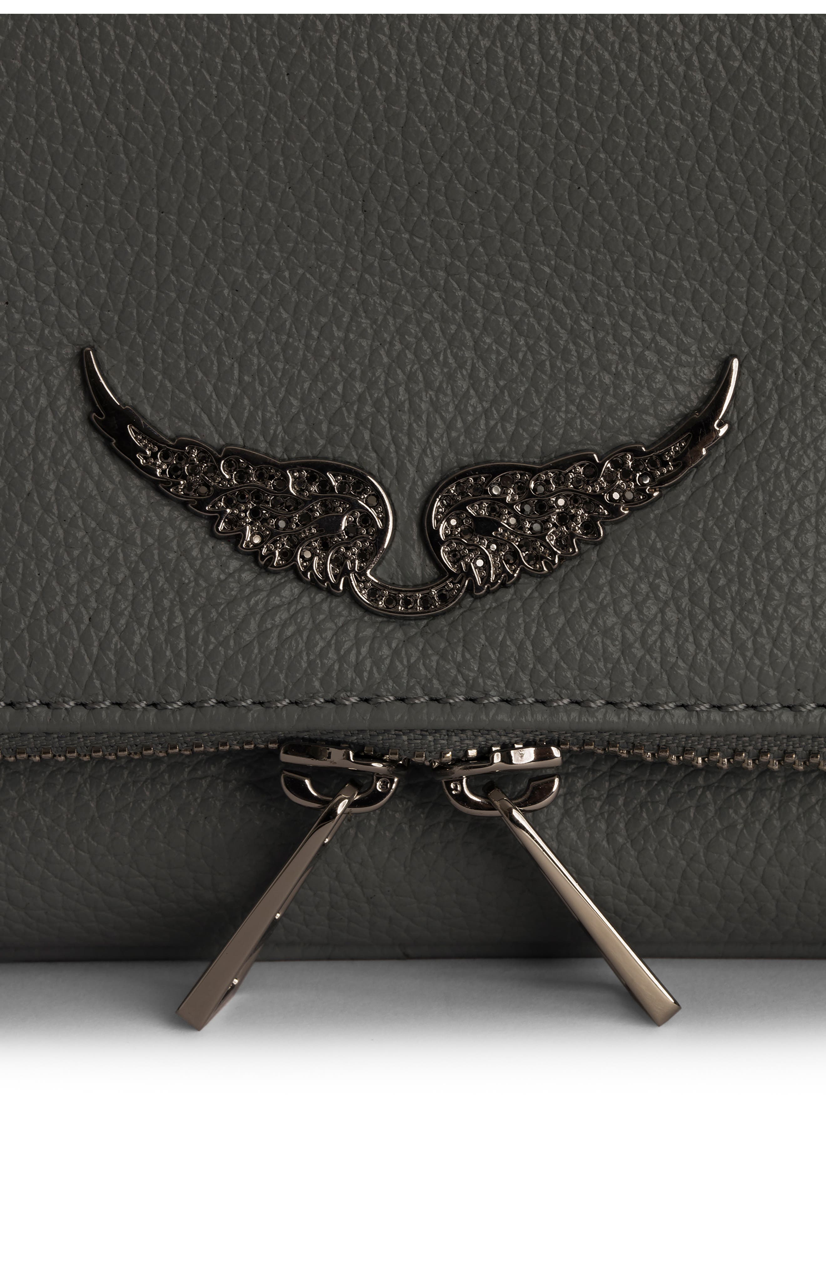 Zadig & Voltaire Rock Grained Leather Crossbody Bag, Alternate, color, Road Silver