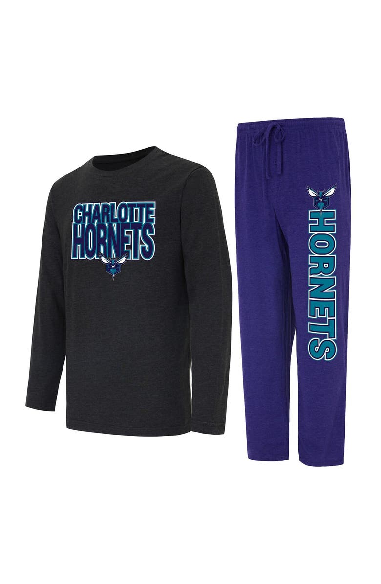 CONCEPTS SPORT Men's Concepts Sport Purple/Black Charlotte Hornets Meter Long Sleeve T-Shirt & Pants Sleep Set, Main, color, 