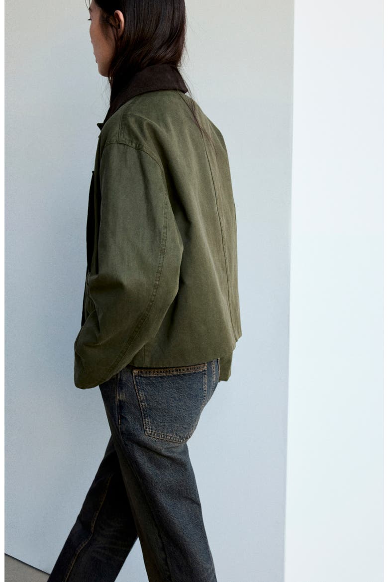 Corduroy Collar Cotton Jacket, Alternate, color, KHAKI GREEN