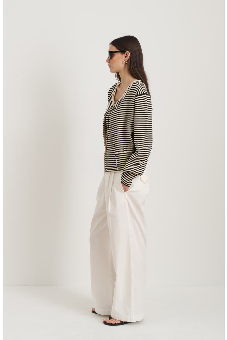 Stripe Puff Sleeve Cardigan, Alternate, color, CREAM/ BLACK