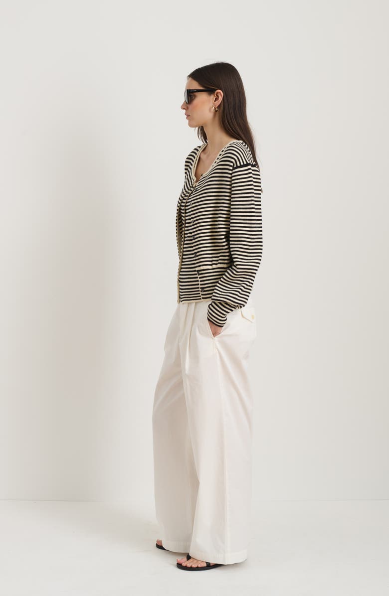 Alex Mill Stripe Puff Sleeve Cardigan, Alternate, color, Cream/ Black