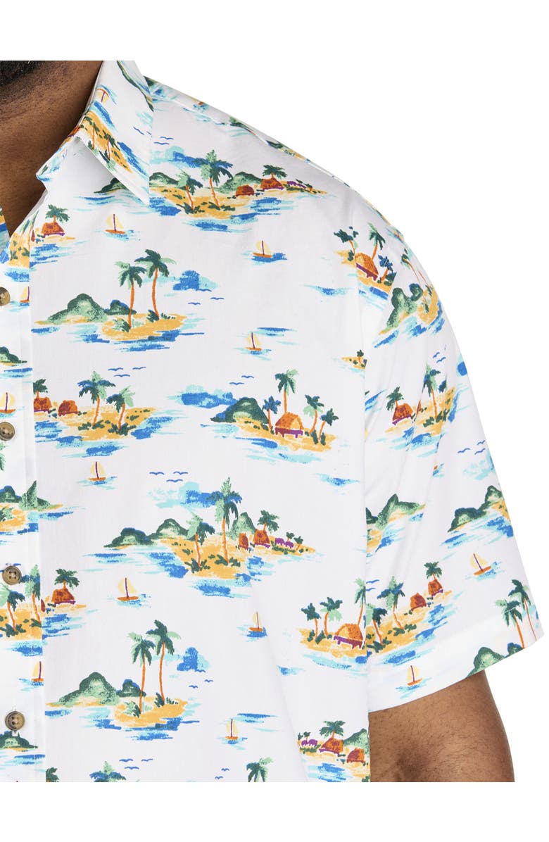 Oak Hill by DXL Big & Tall  Tropical Island Print Sport Shirt, Alternate, color, White