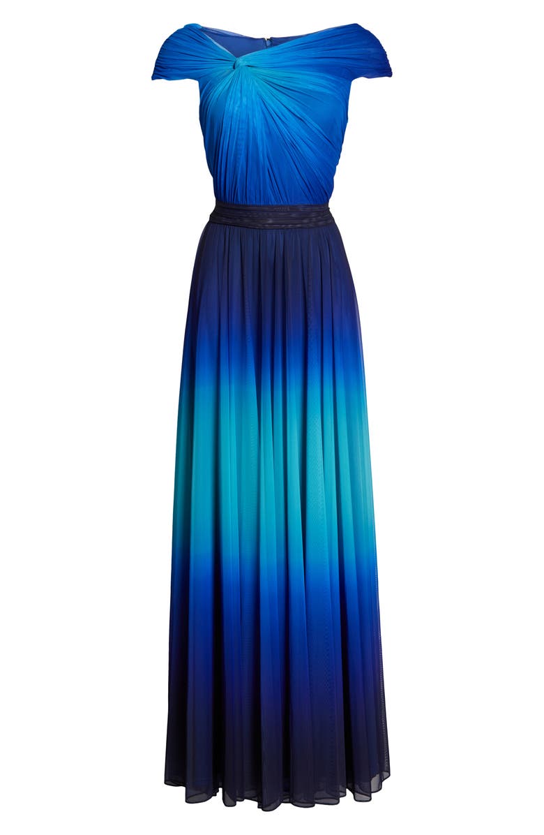 Tadashi Shoji Knotted Ombré Mesh A-Line Gown, Alternate, color, 
