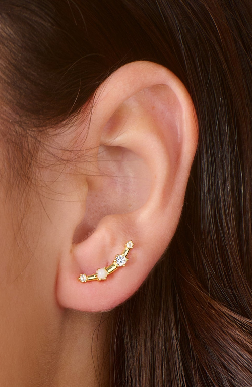 Little Sky Stone Elara Crawler Earrings In Gold/white