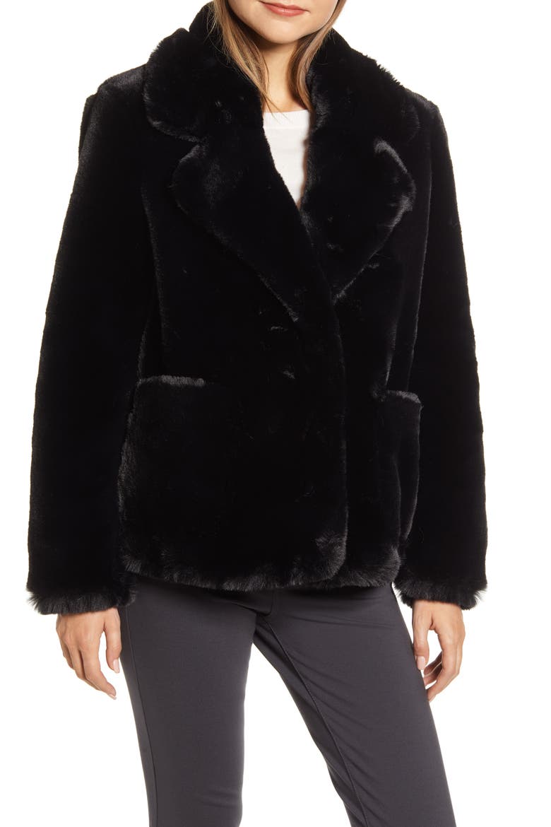 Faux Fur Jacket, Alternate, color, BLACK
