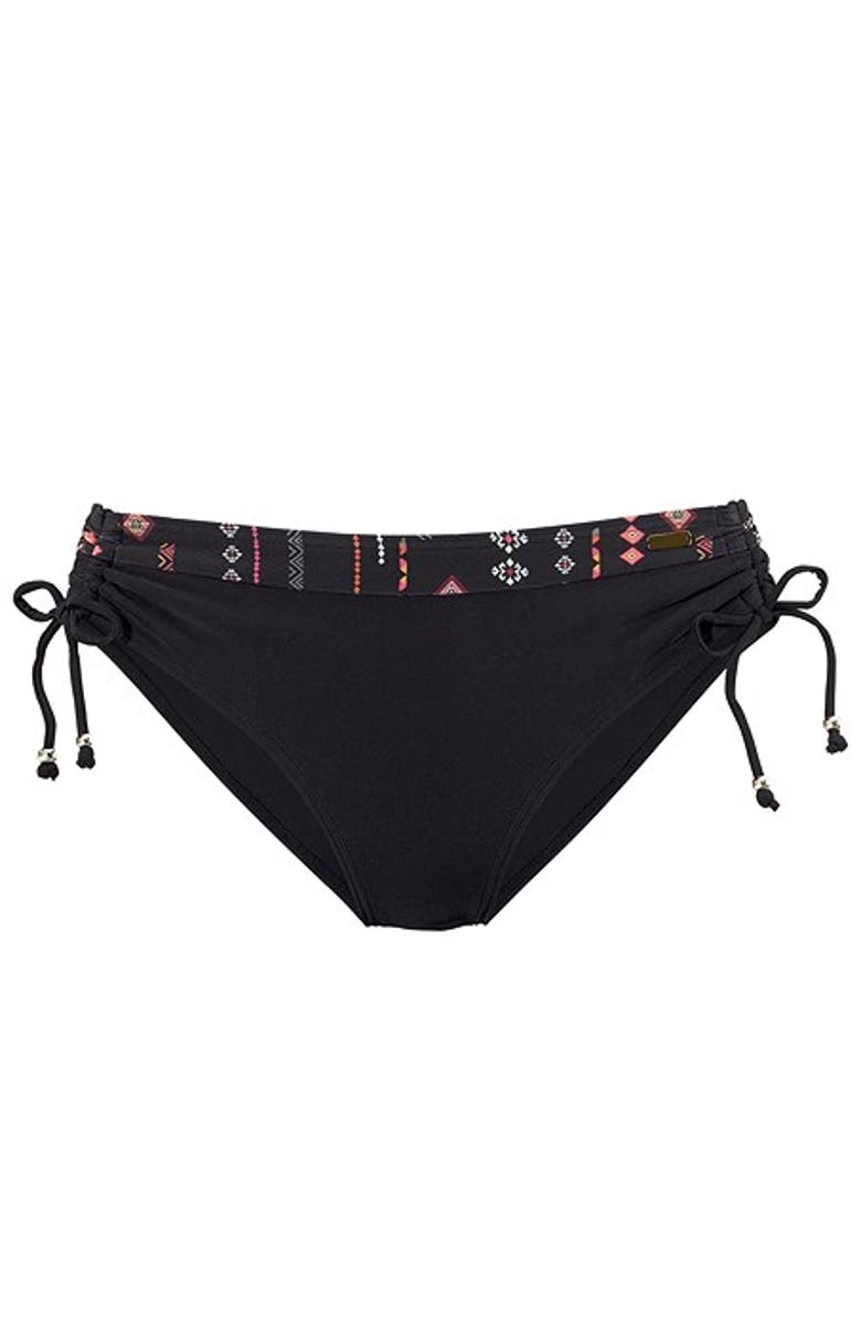 LASCANA Women's Side Tie Mid Rise Bikini Bottom, Alternate, color, Black Printed