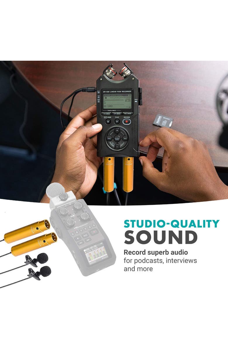 MOVO LV-6 Pro Grade Omnidirectional and Cardioid XLR Lavalier Condenser Microphone Set, Alternate, color, Black