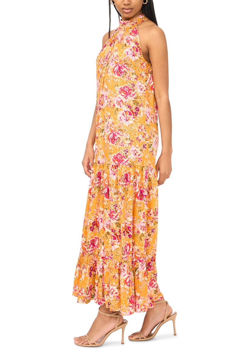 Tiered Maxi Halter Dress, Alternate, color, HOT PINK