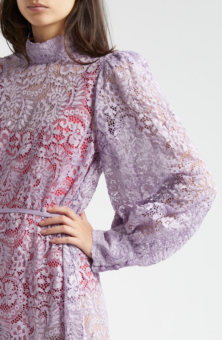 FARM Rio Lace Tie Belt Long Sleeve Dress, Alternate, color, Lilac