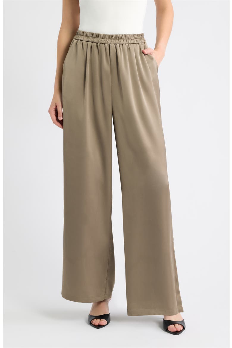 Wide Leg Satin Pants, Main, color, MUSHROOM