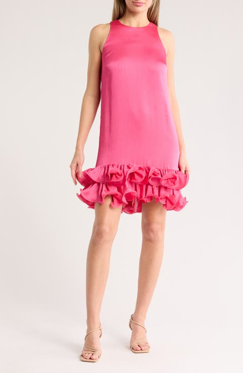 Feather Sleeveless Ruffle Hem Minidress