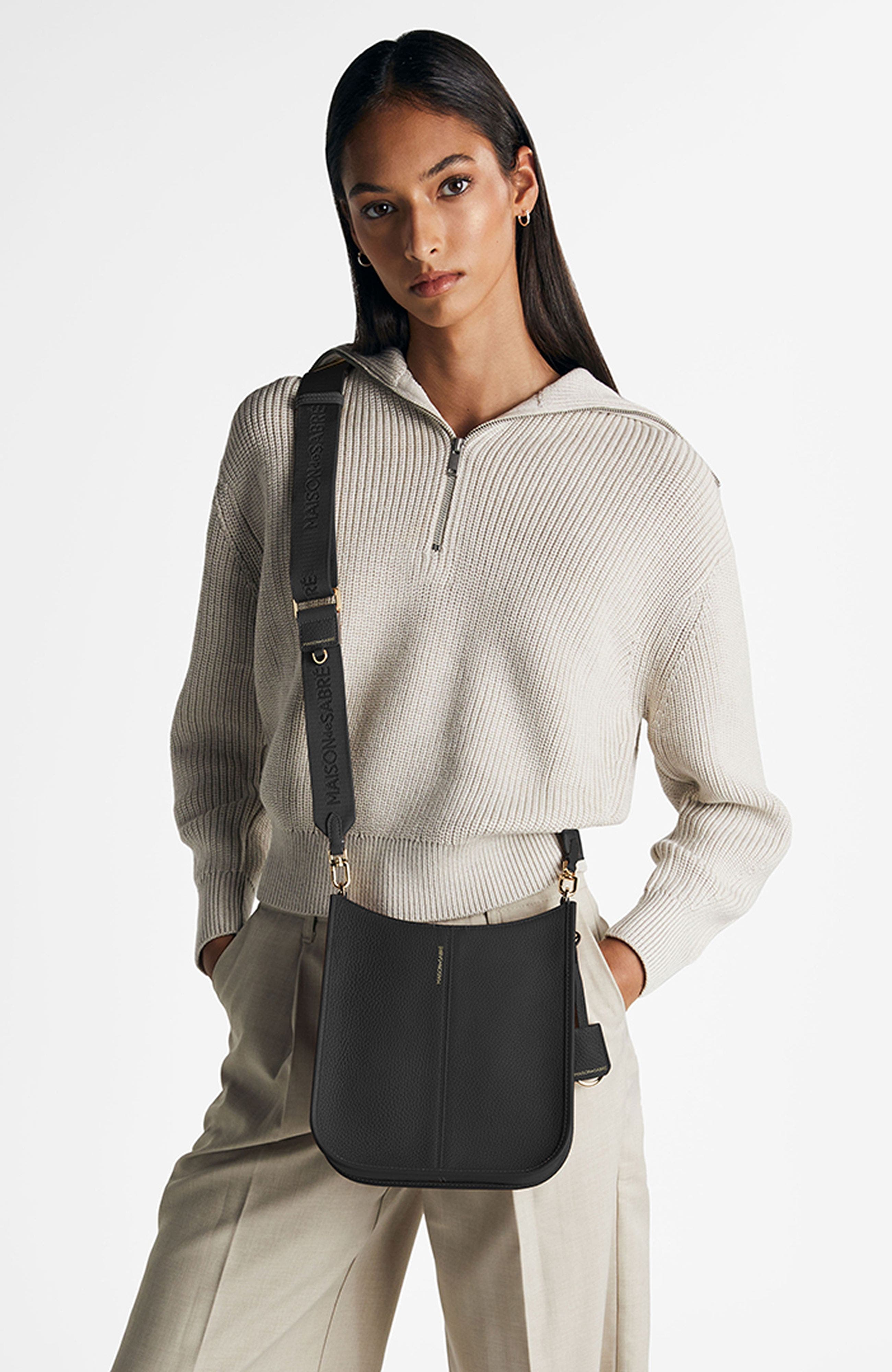 MAISON de SABRÉ Leather Saddle Bag, Alternate, color, Black Caviar