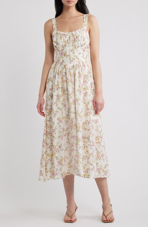 Lace Detail Floral Midi Dress