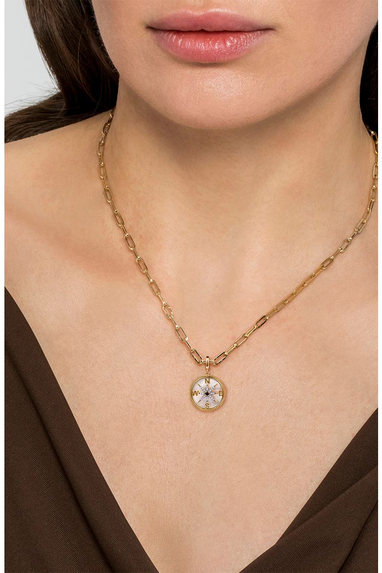 14k Gold Diamond & Mother of Pearl Compass Pendant, Alternate, color, 14K YELLOW GOLD