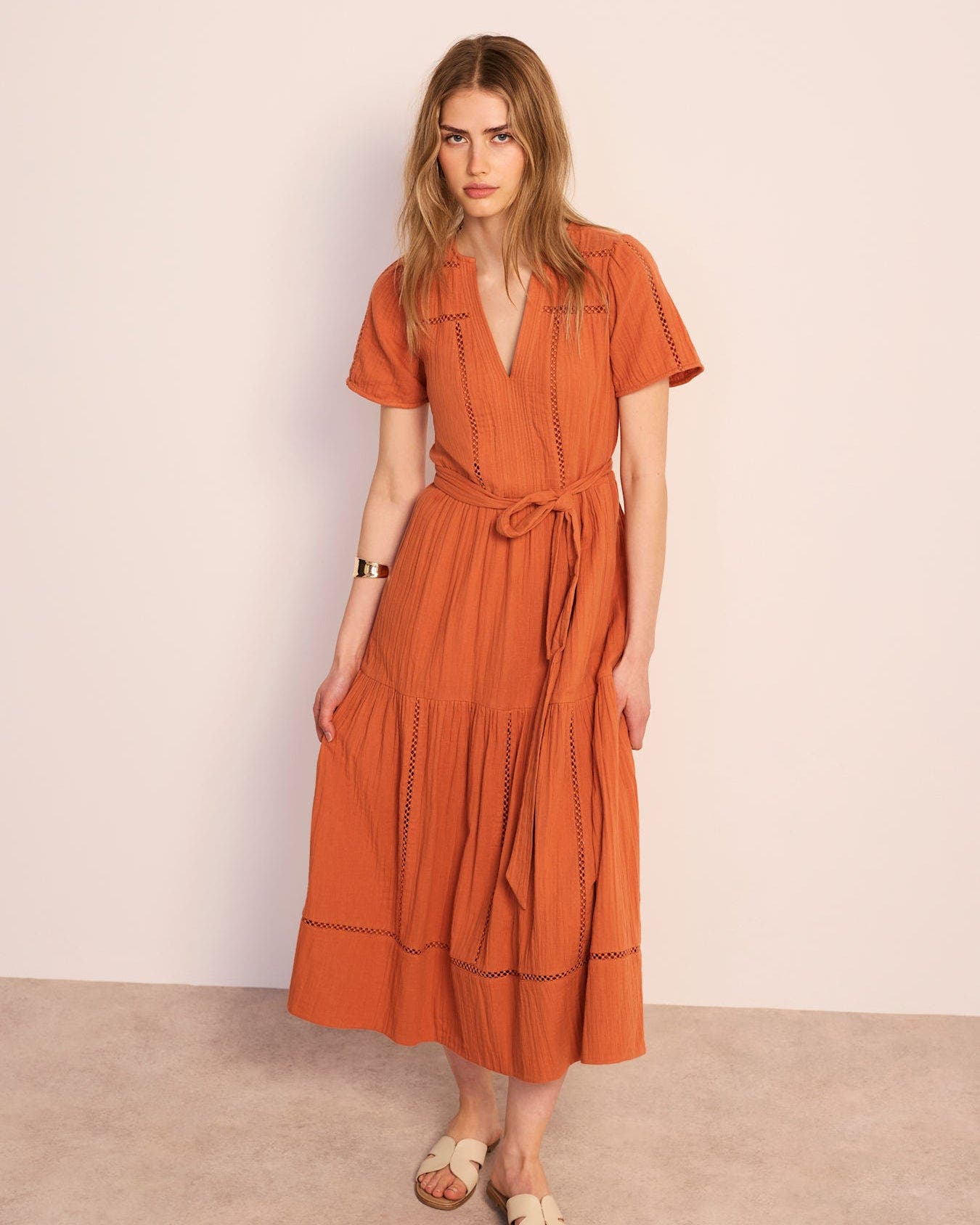 Mint Velvet Women's Cotton Cheesecloth Maxi Dress - Orange