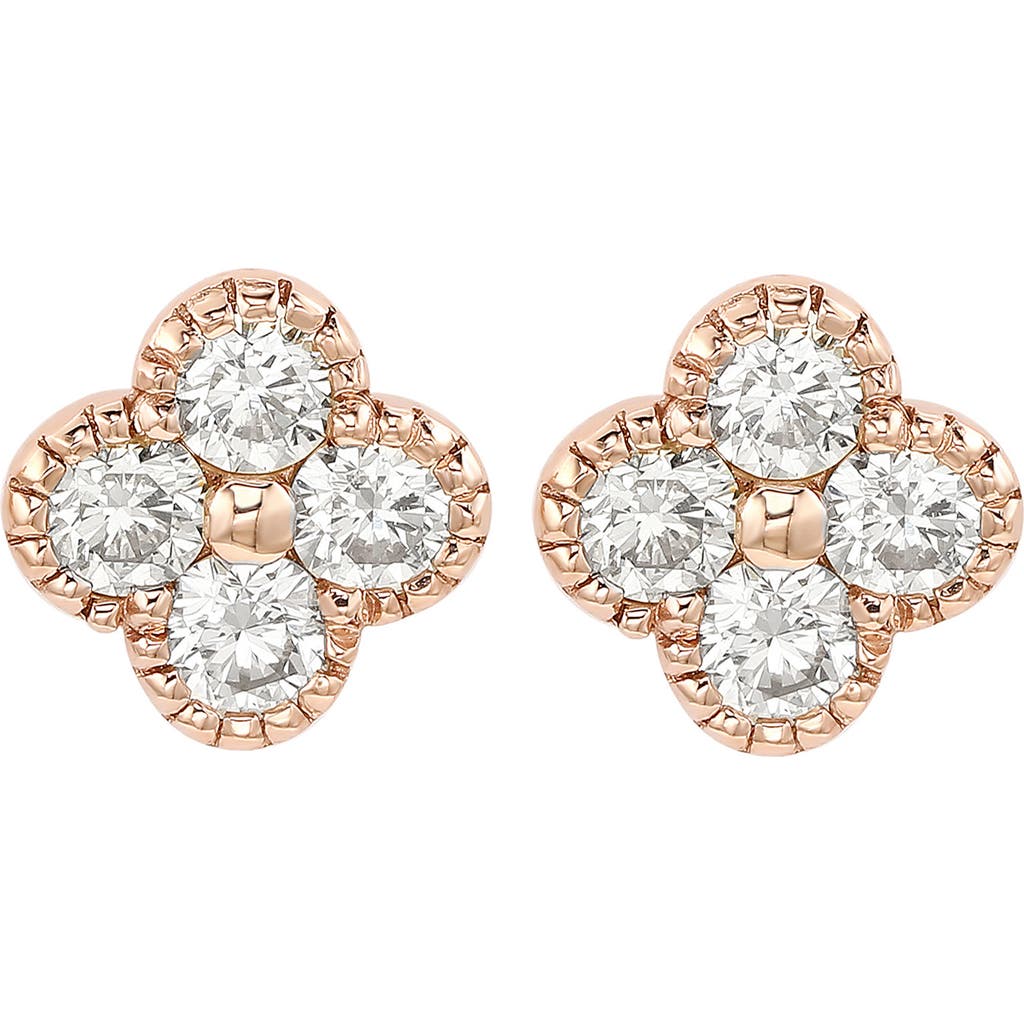 Suzy Levian Diamonds 14k Rose Gold Diamond Stud Earrings In Rose