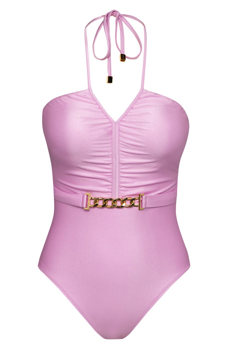 L'AGENCE Leila Belted Halter One-Piece Swimsuit, Alternate, color, Light Violet
