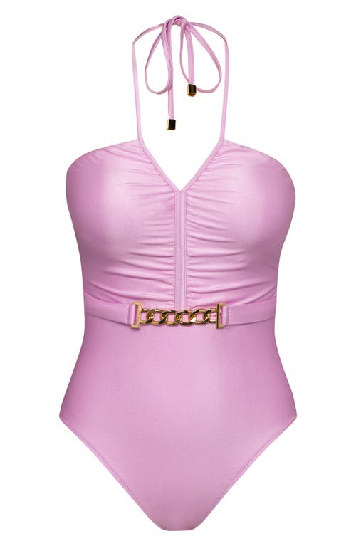 L Agence L'agence Leila Shimmer Halter One Piece Swimsuit In Light Violet