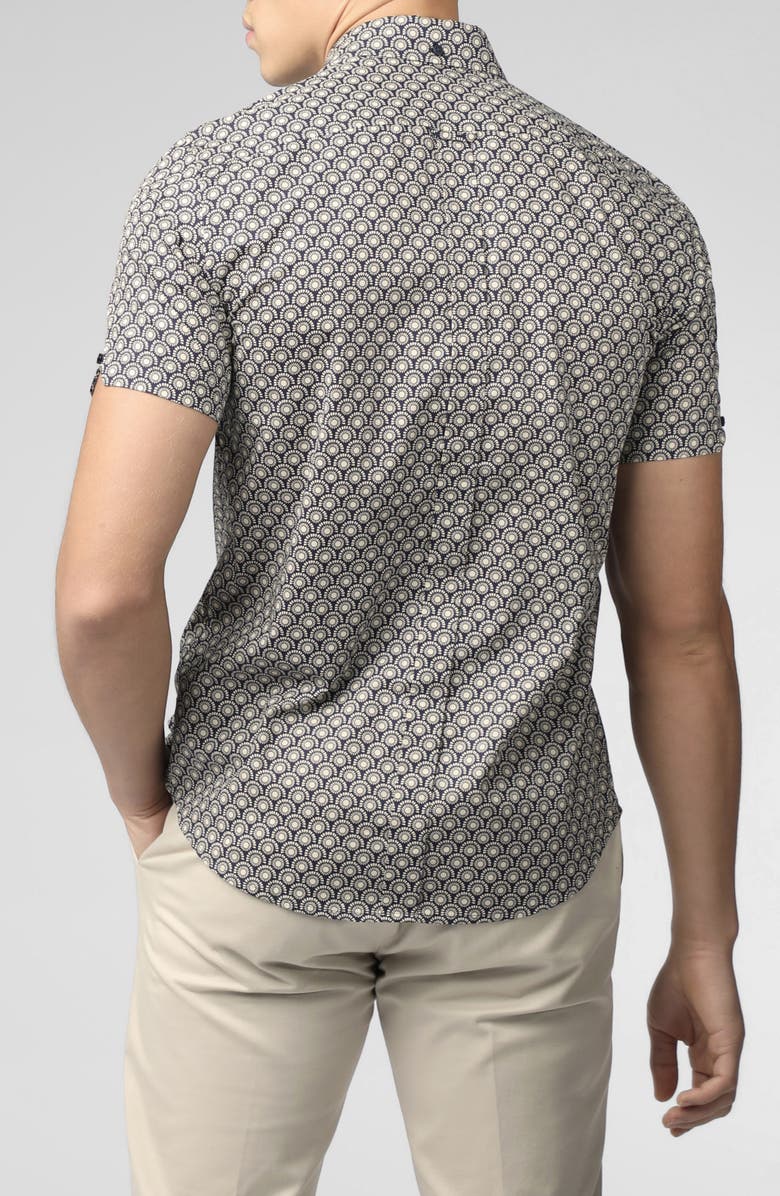 Ben Sherman Deco Print Short Sleeve Button-Down Shirt, Alternate, color,