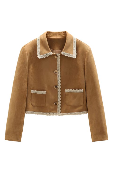 Lace Trim Faux Suede Jacket