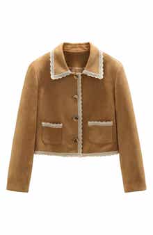 Lace Trim Faux Suede Jacket