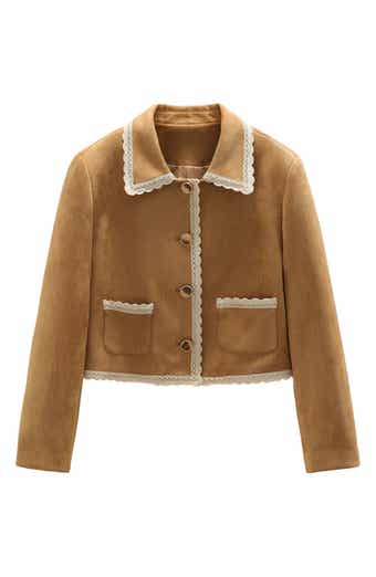 Lace Trim Faux Suede Jacket