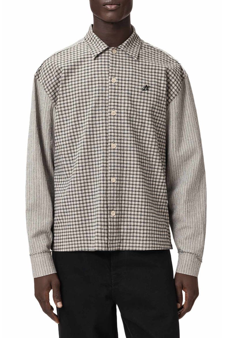 Kage Mix Print Button-Up Shirt, Main, color, OAT WHITE