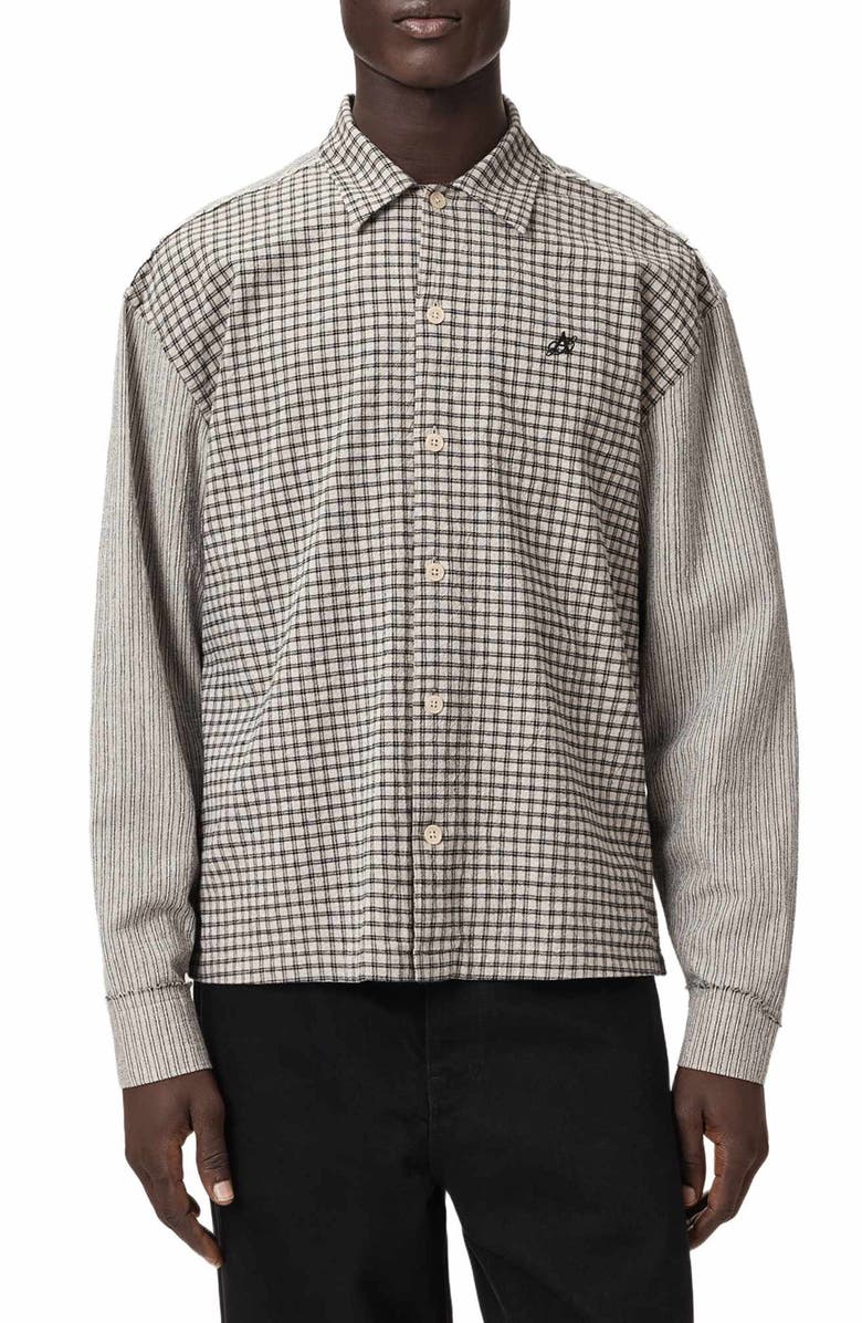 AllSaints Kage Mix Print Button-Up Shirt, Main, color, Oat White