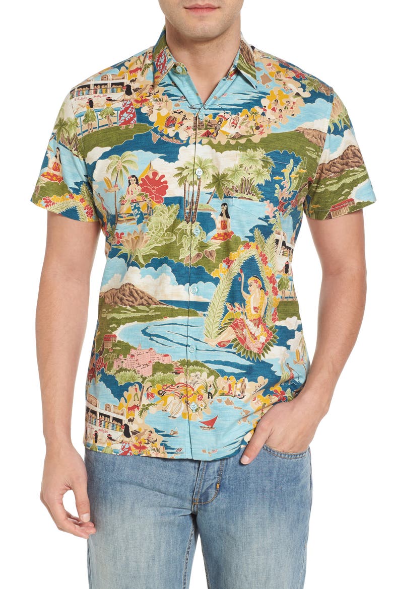 Boat Day Aloha Sport Shirt, Main, color, LAGOON