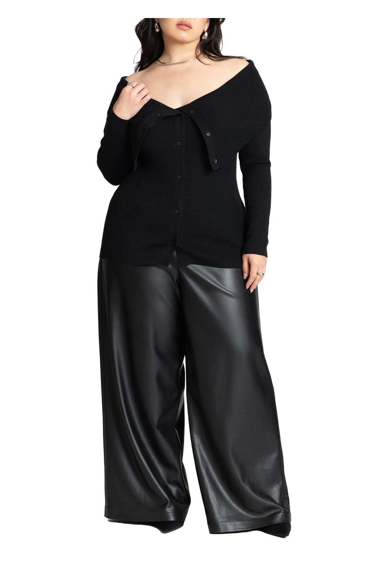 ELOQUII Wide Leg Faux Leather Pant, Main, color, Black Onyx
